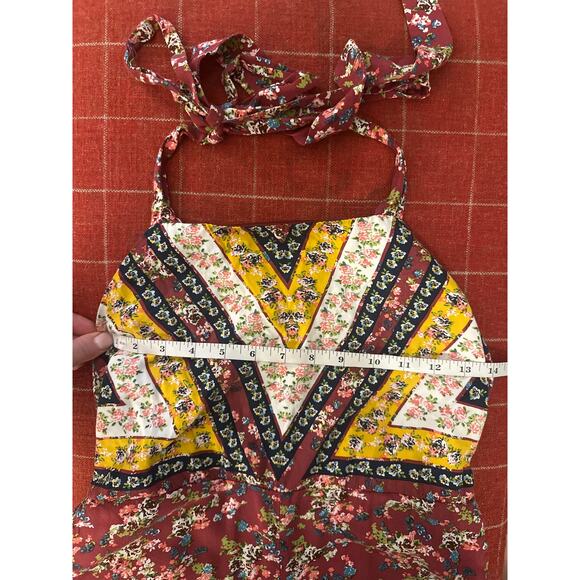 Xhilaration Funky Boho Floral Print Halter Overall Jumpsuit Pockets - Small - Picture 6 of 7